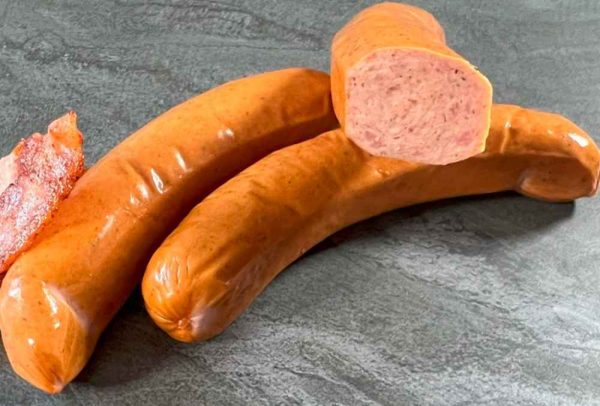 Bacon Frankfurter Sausage on a slate plate