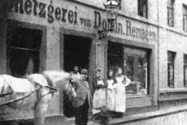 Historic German butchery of the Remagen family in the early 1900s — authentic heritage behind who makes the best frankfurter today
