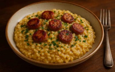 Bratwurst Risotto with Parsley, Mustard & White Wine