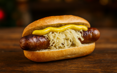 Classic Grilled Bratwurst with Mustard & Sauerkraut