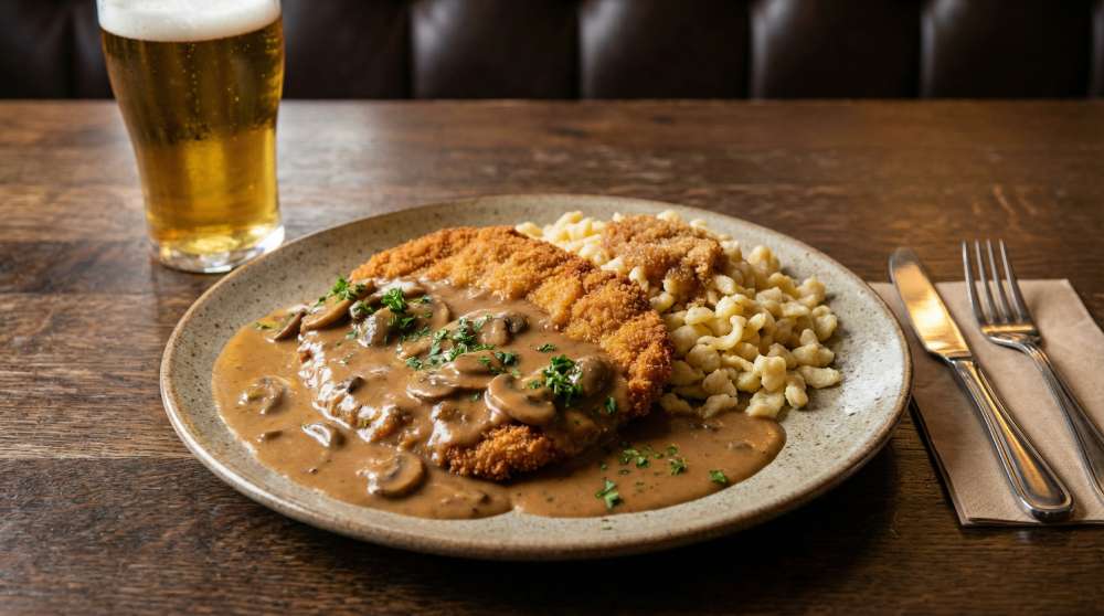 Jägerschnitzel – Pork Schnitzel with Rich Mushroom Gravy (with Spätzle)