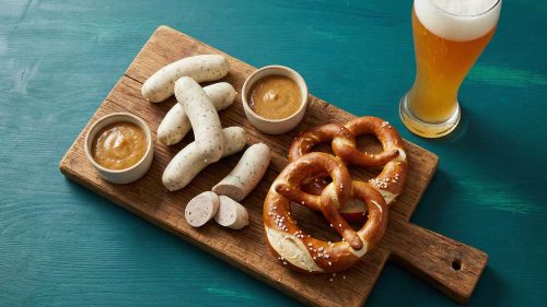 Munich Weisswurst (Frozen) served with sweet mustard, pretzels and wheat beer – Weisswurst UK