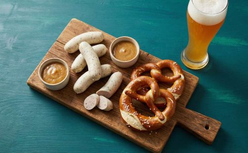 Munich Weisswurst (Frozen) served with sweet mustard, pretzels and wheat beer – Weisswurst UK