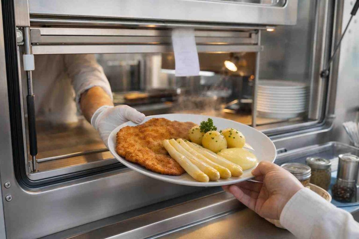 Schnitzel with White Asparagus, Hollandaise and Steamed Potatoes - featured image
